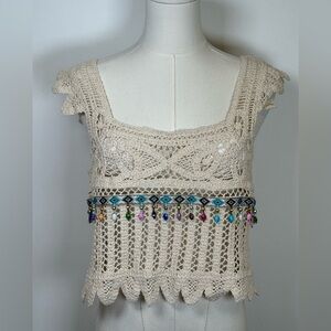 Rebellion Again | Cotton Crocheted Crop Top Bead Detail Women’s Size Large